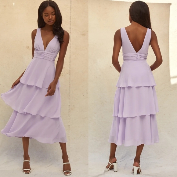 Lulus Celebration Time Lavender Sleeveless Tiered Midi Dress M Wedding Party - Picture 1 of 10